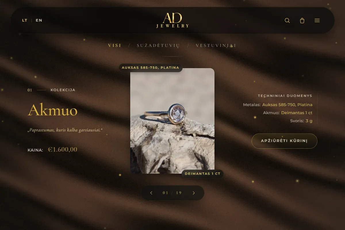 AD Jewelry svetainės pradinis puslapis
